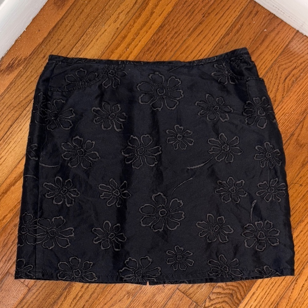 Elegant Black Floral silk  blend Skirt